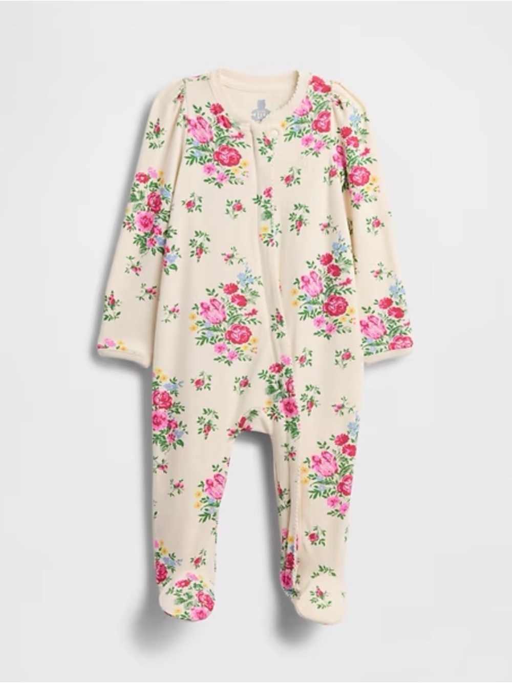 GAP Cream Floral Footed One-Piece with Pink Roses
